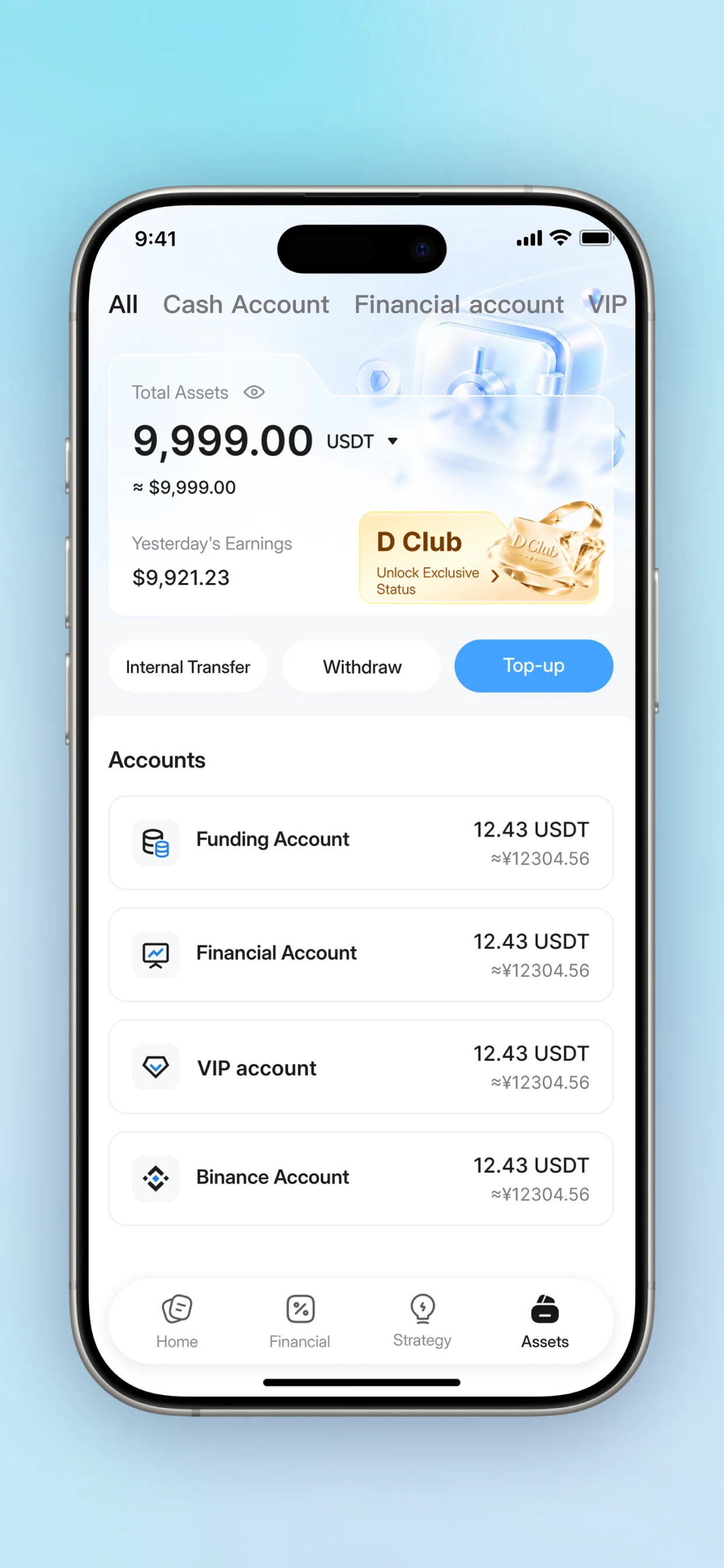 DFunds asset accounts screen