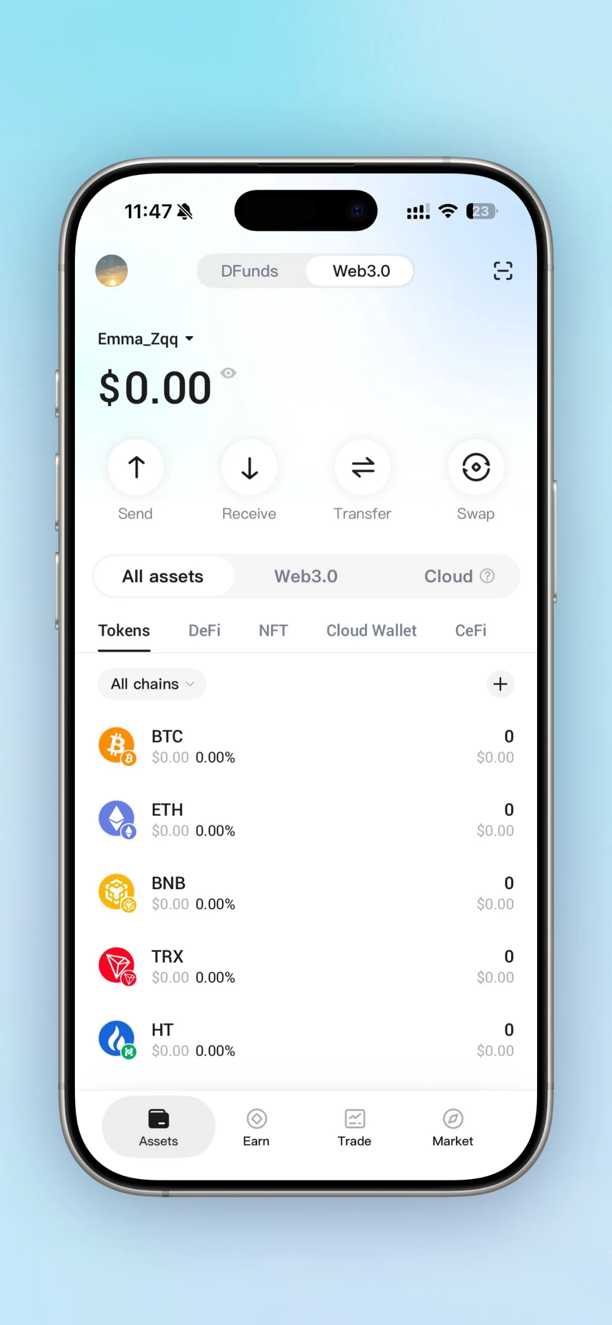 DFunds Web3.0 wallet assets screen